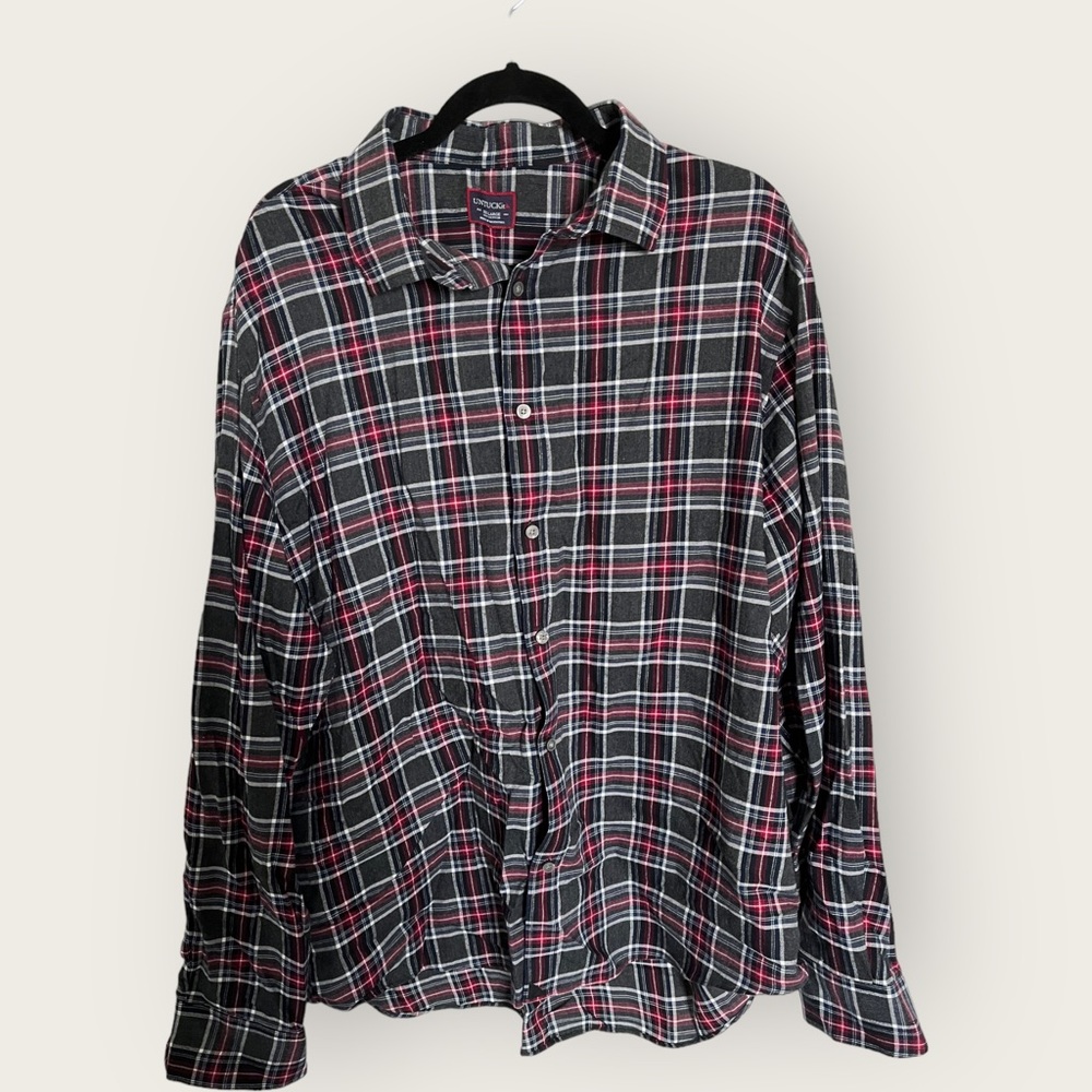 UNTUCKit Shirt Men's 2XL Long Sleeve Flannel Gray Red Warm 100‎ Cotton✅